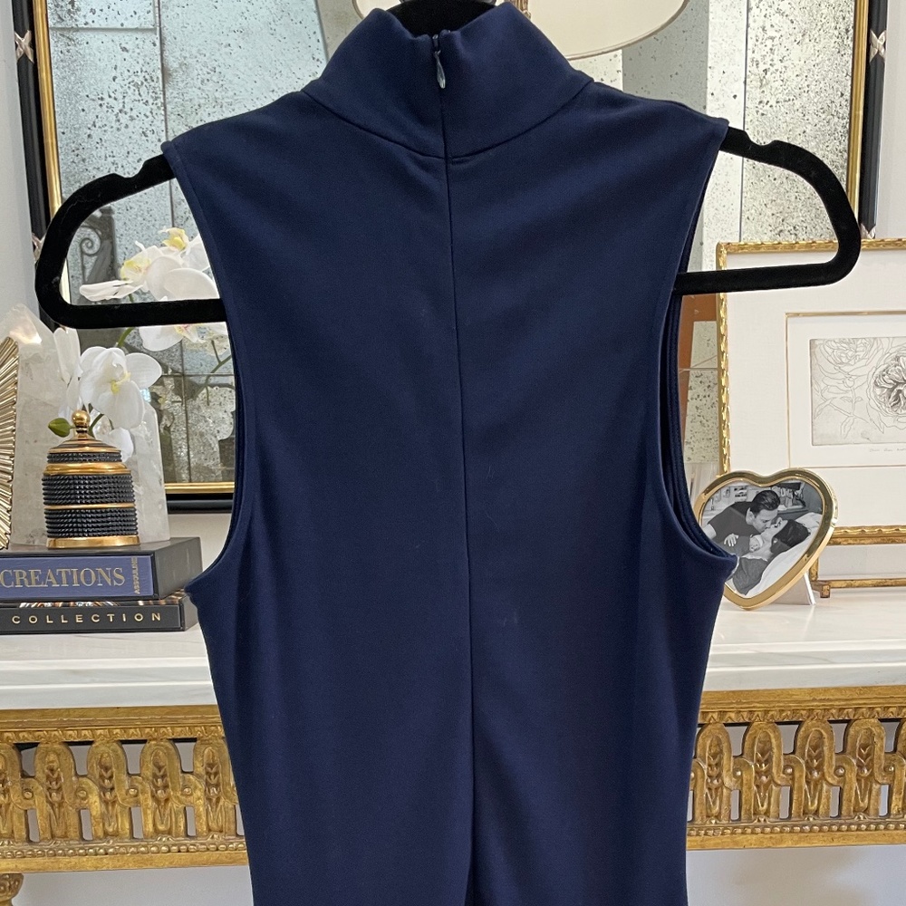Torn by Ronny Kobo Navy Blue Asymmetrical Bottom Ruffle Midi Dress Size XS - Picture 6 of 10